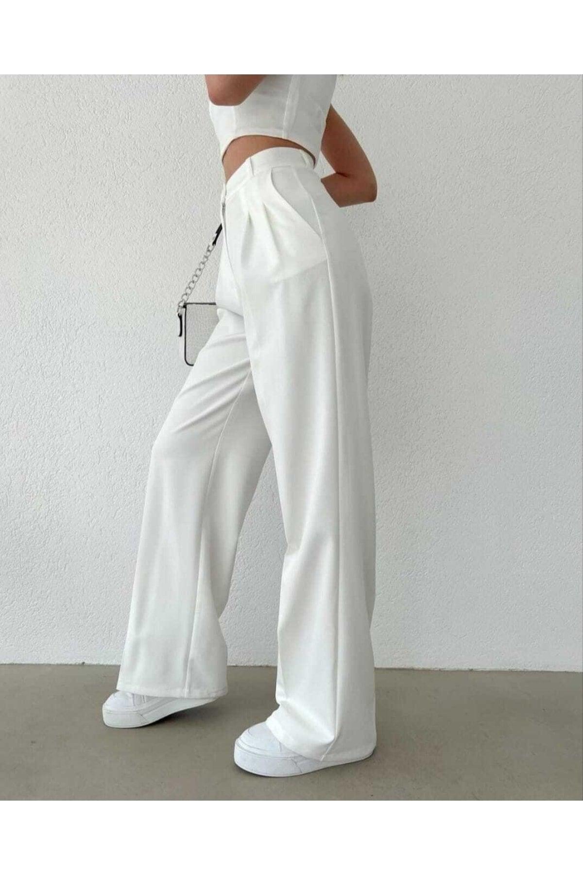 Women's White High Waist Palazzo Pants - Swordslife