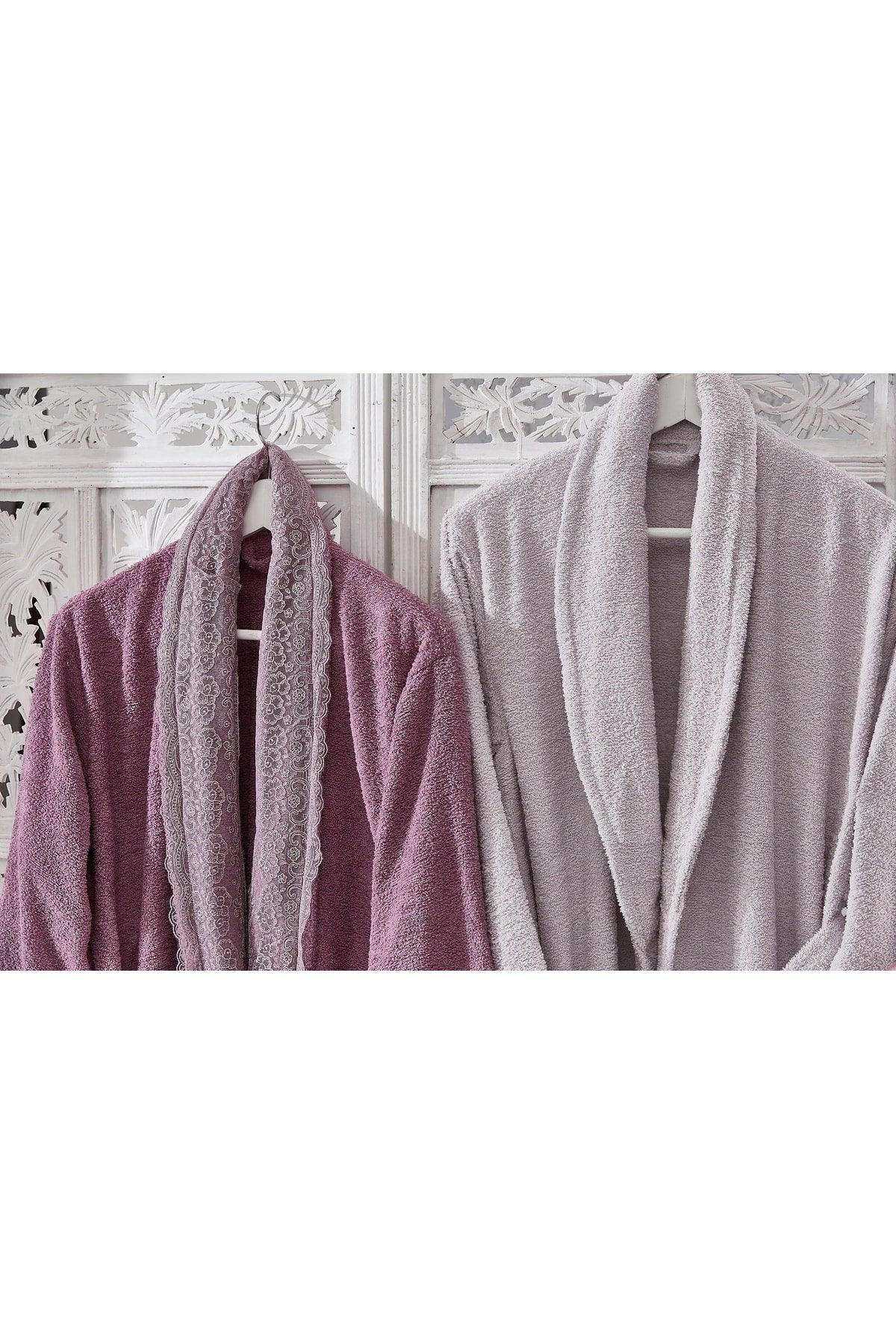 Family Lace Purple & Lilac Family Bathrobe Set 6 Pieces Dowry Women Men Bathrobes Bath Towel Set - Swordslife