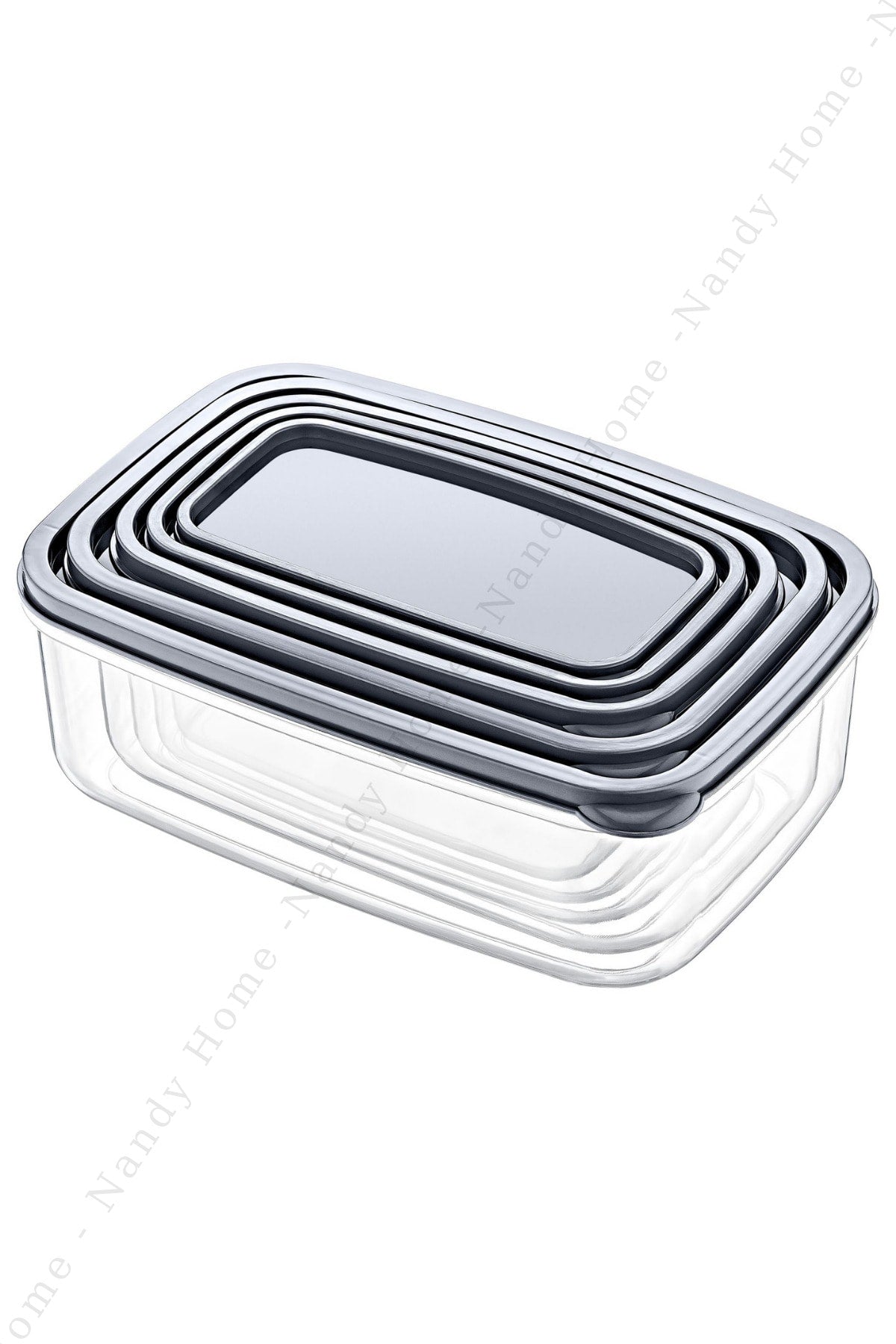 Set Of 5 Embox Rectangular Food Storage Container Anthracite