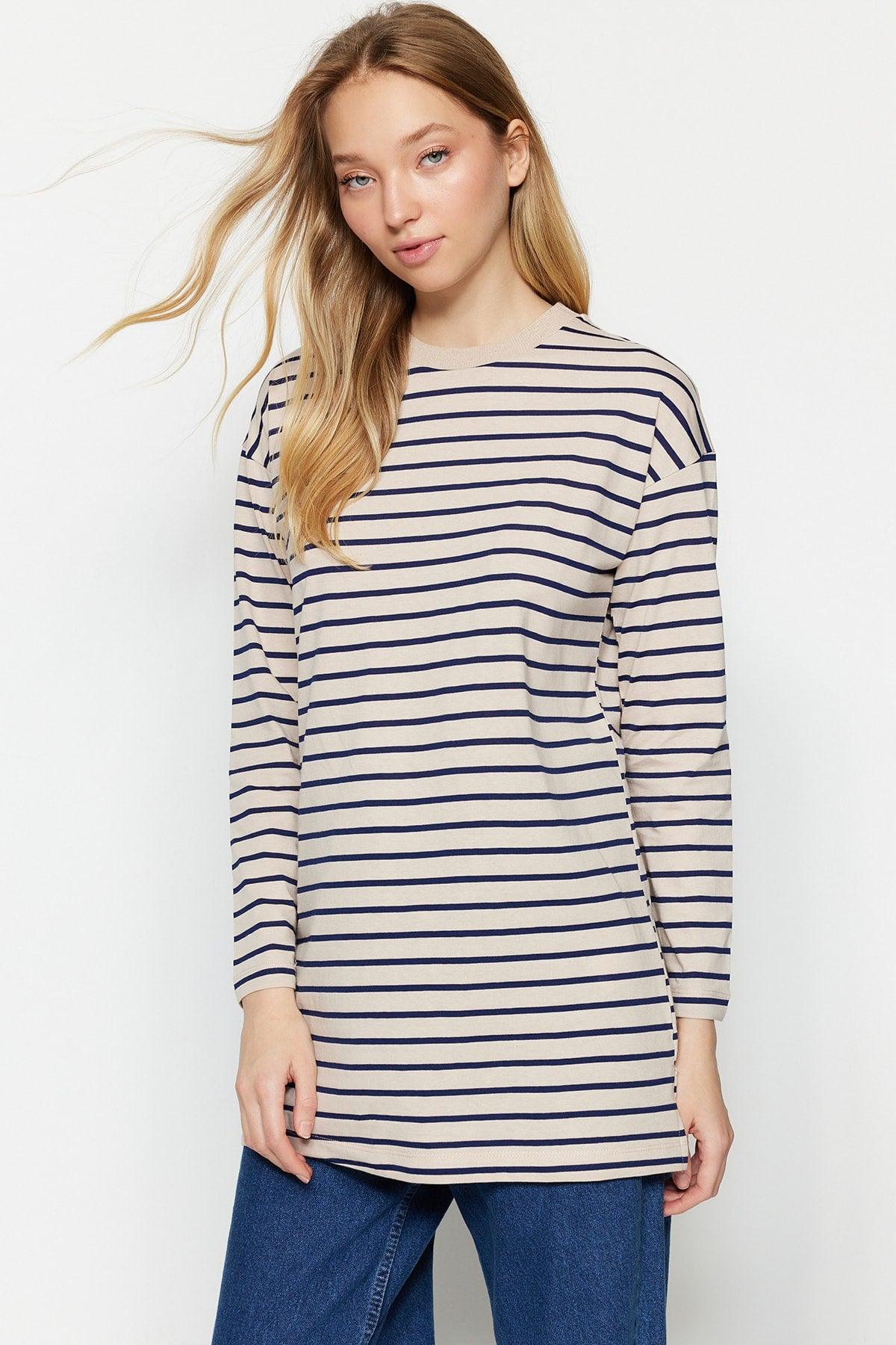 Navy Striped Knitted Tunic TCTAW22UK0240 - Swordslife