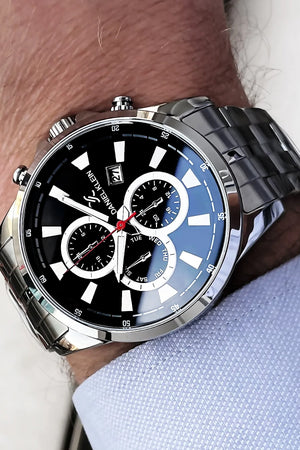 Men'S Wristwatch 3 Atm Waterproof Silver Color Steel Band + Natural Stone Bracelet Elg889 Wlg641
