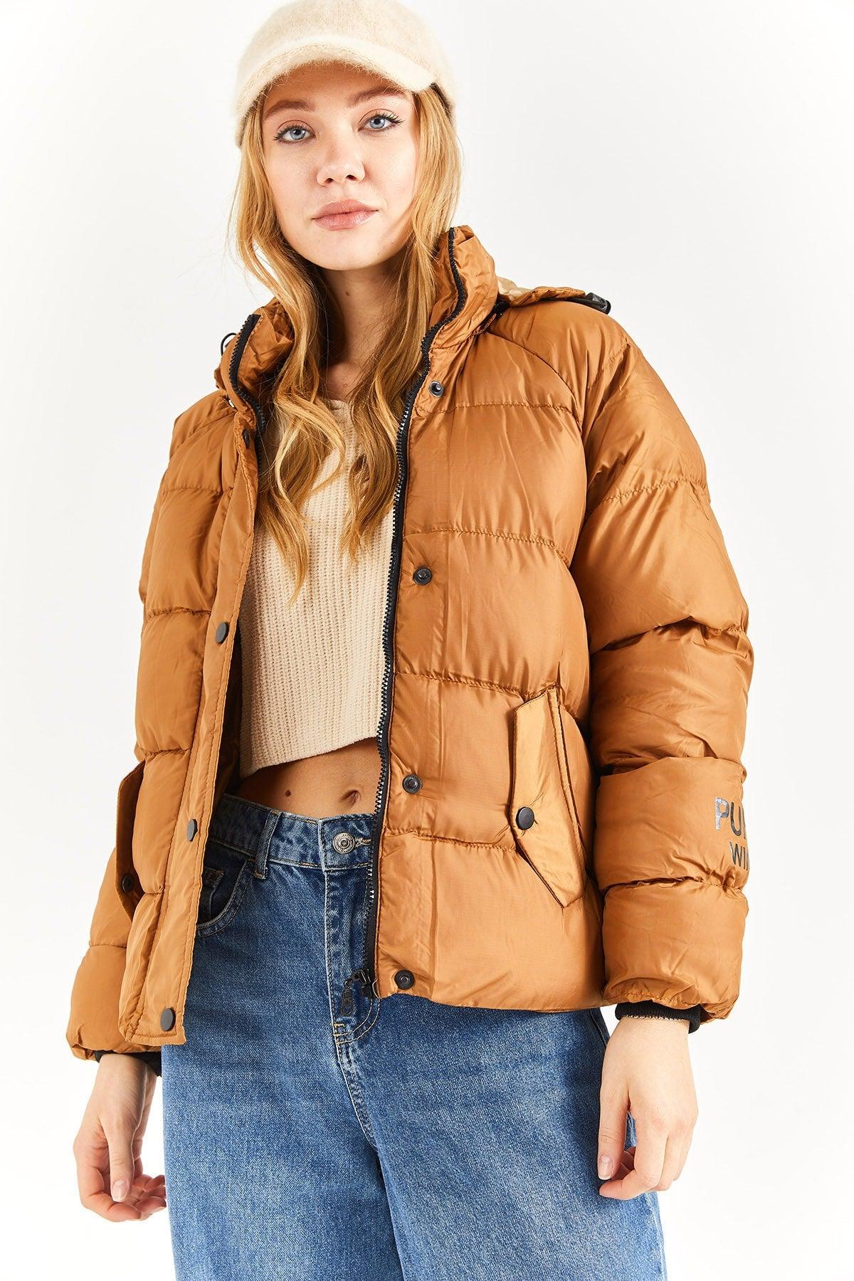 Women's Taba Hooded Print Detail Down Jacket - Swordslife