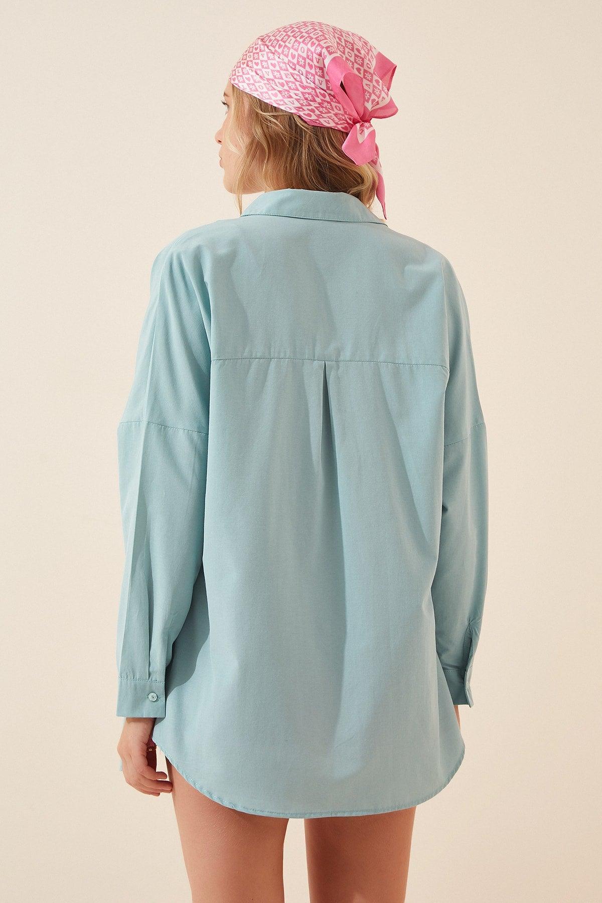 Women's Aqua Green Oversize Long Basic Shirt DD00842 - Swordslife