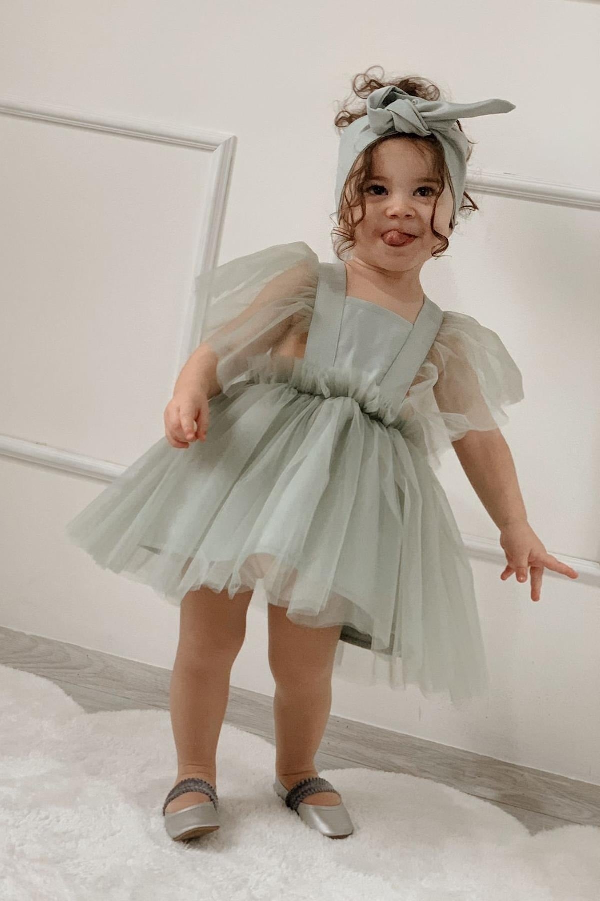 Water Green Girls' Satin Evening Dress Girls' Birthday Party Celebration Dress