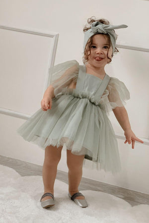 Water Green Girls' Satin Evening Dress Girls' Birthday Party Celebration Dress