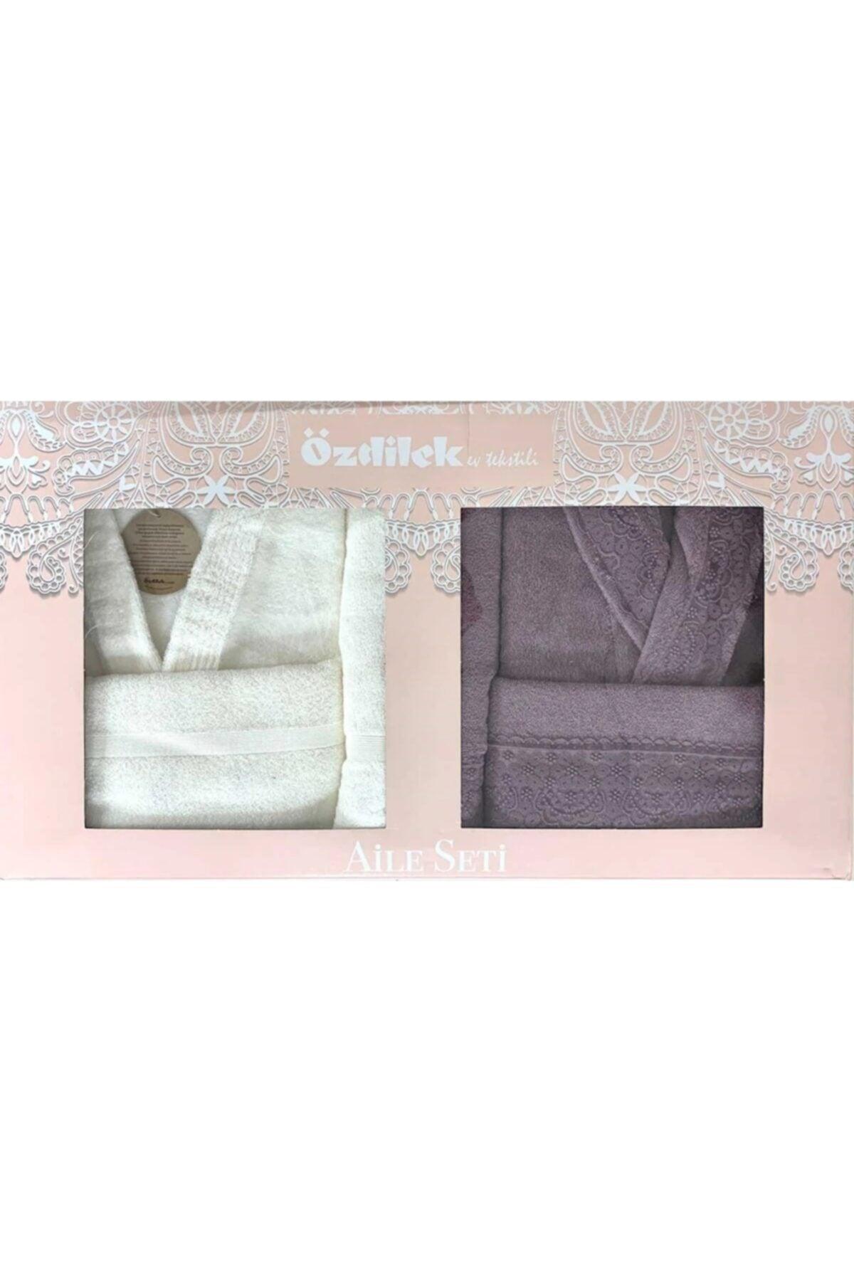 Orkide Guipure Family Bathrobe Set Cream (L), Plum (M) - Swordslife