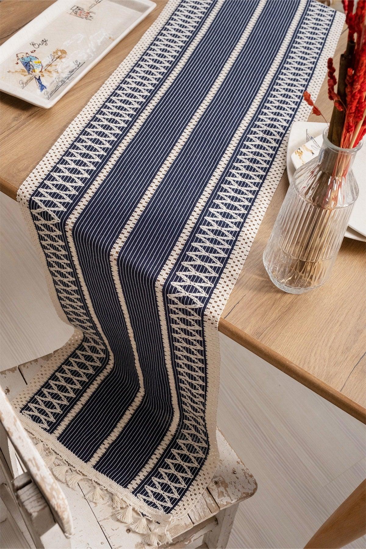 Cotton Lace Navy Blue 35x145 Cm Runner Table Cloth - Swordslife