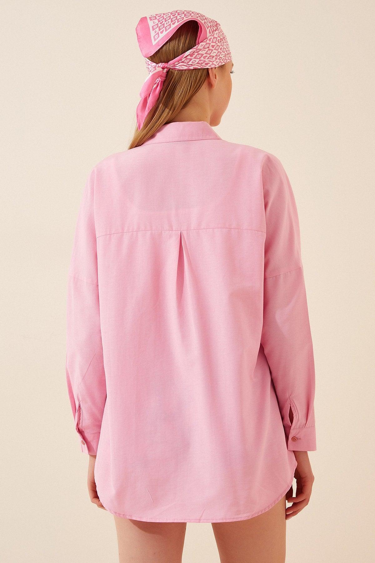 Women's Pink Oversize Long Basic Shirt DD00842 - Swordslife