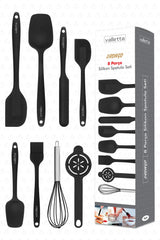 Drongo Heat Resistant Fireproof Nonstick Silicone Spatula Set 8 Pieces Black