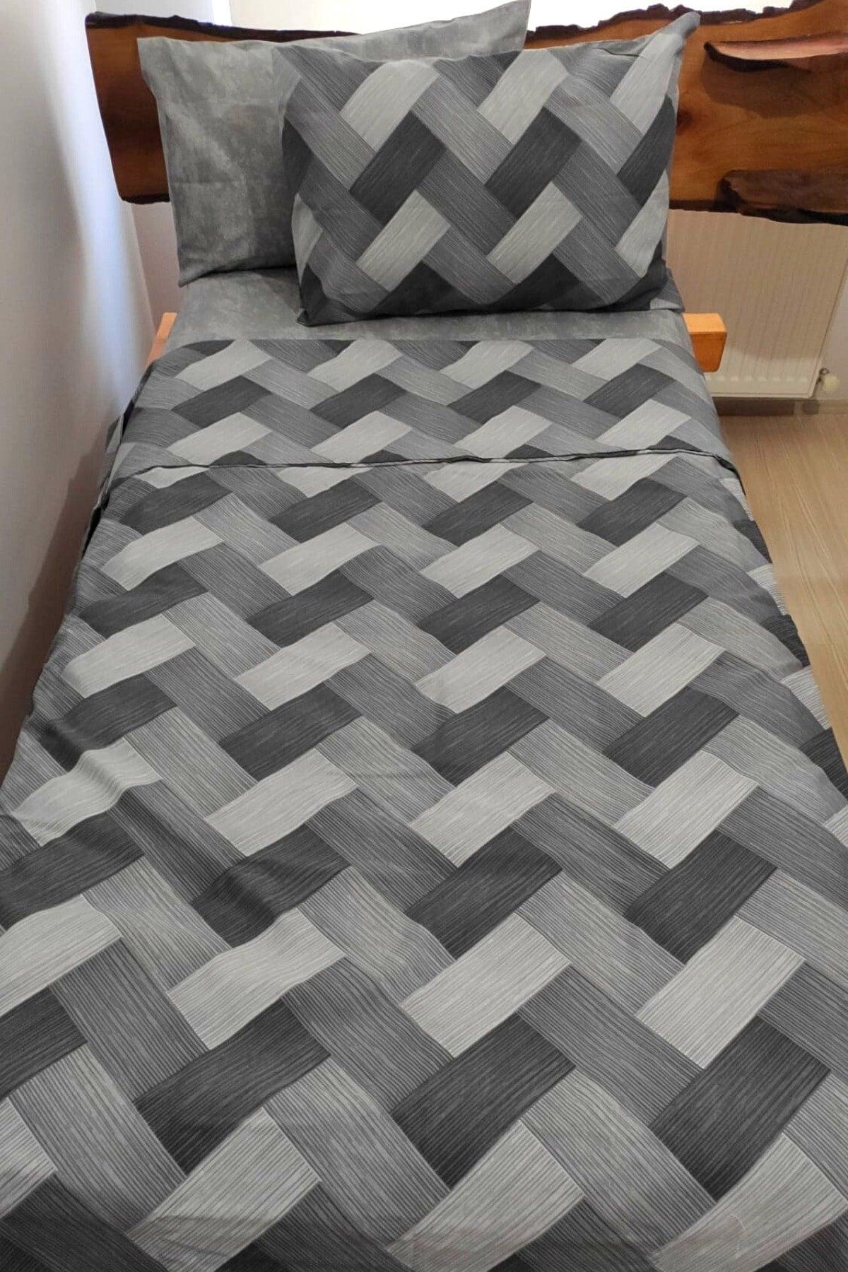 Zigzag Gray 4-Piece Elastic Bed Sheet Single (100X200 CM) Duvet Cover Set - Swordslife