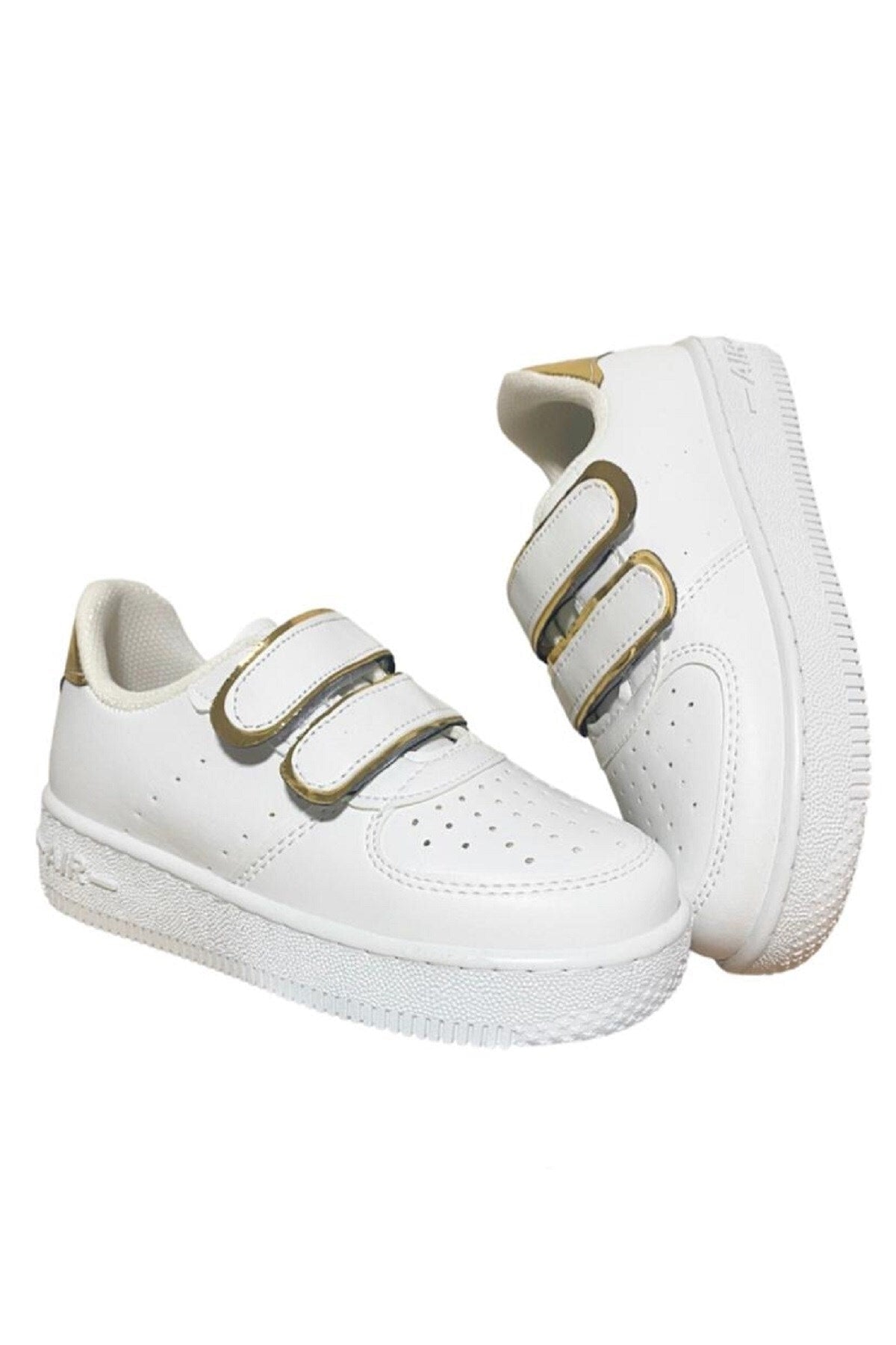 Unisex Girls Boys Hook and Loop Sneakers Sneaker - White Gold