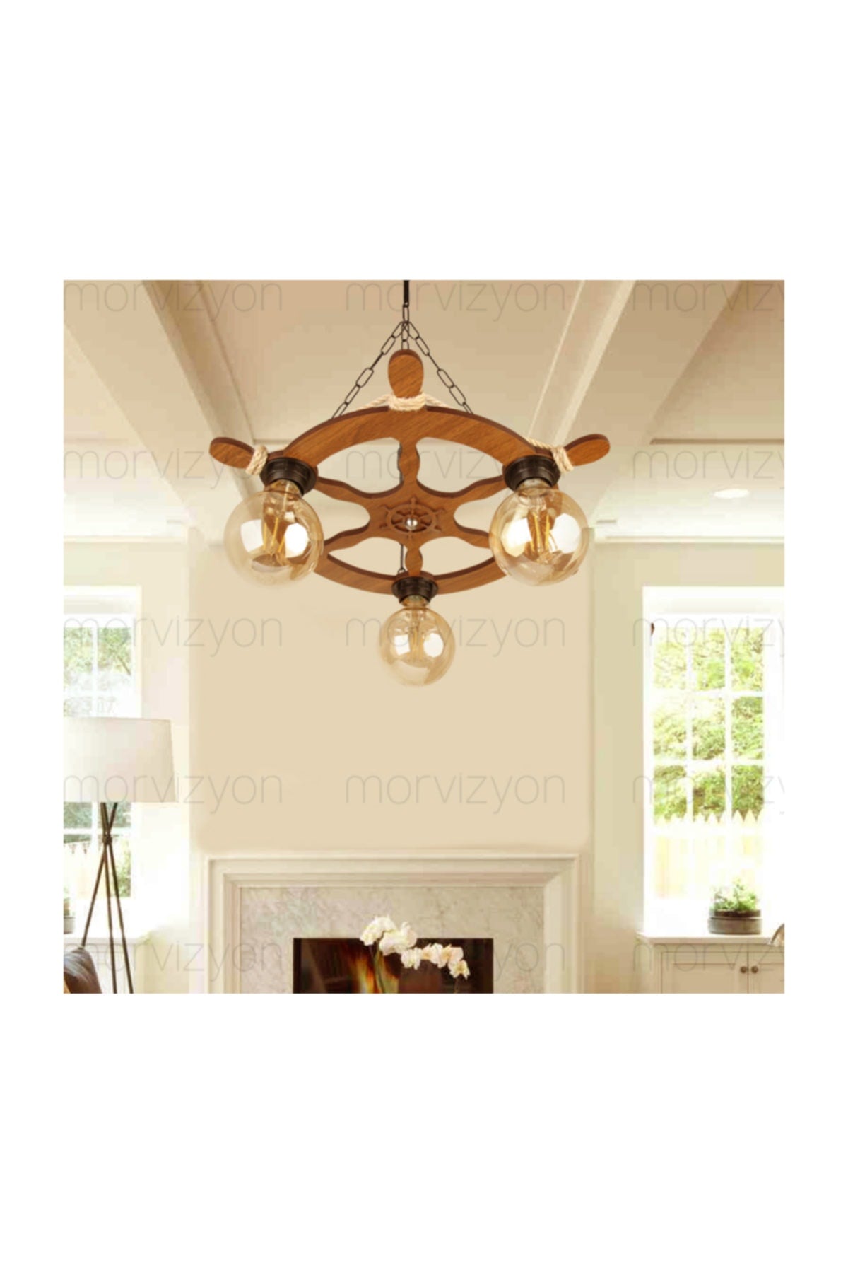 3-Piece Rudder Themed Wooden Chandelier M253