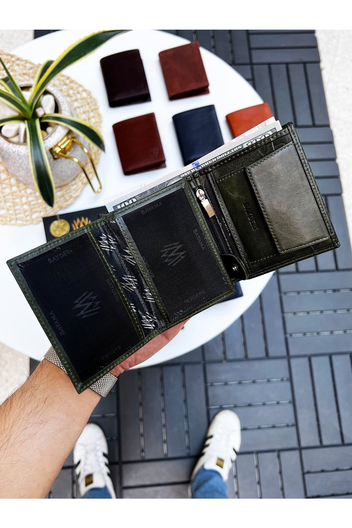 Luna Genuine Leather Handy Coin Holder Kibar Men'S Wallet Crazy Green