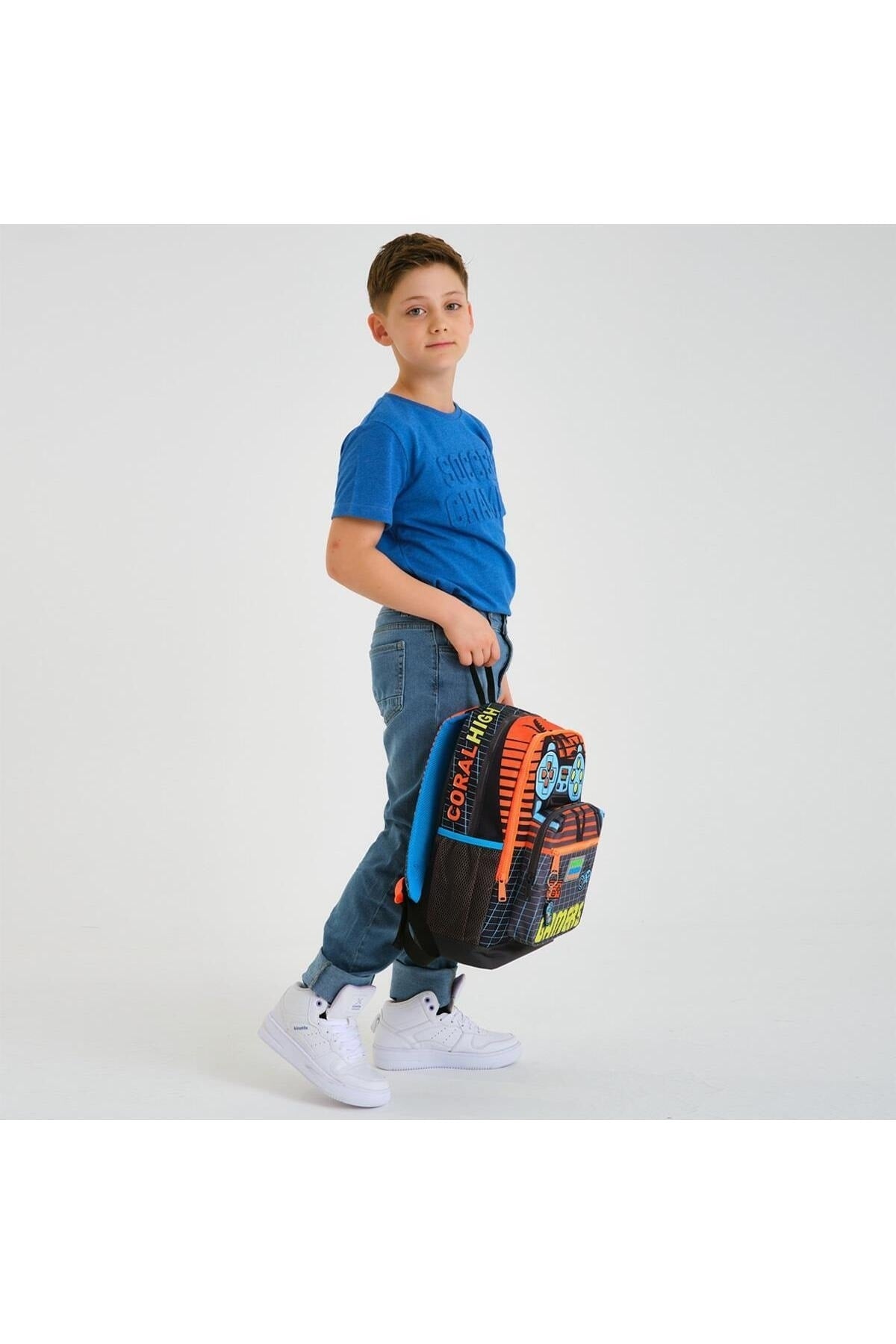 Kids Gray Orange Gamer Patterned 3-Pack School Bag Set