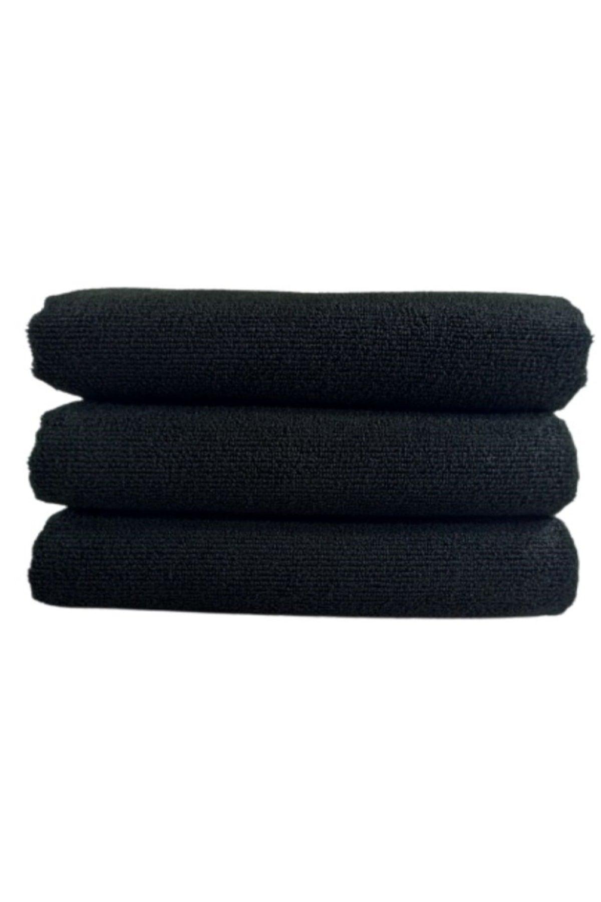 3 Pieces Black Microfiber Hand Face Hairdresser Sports Towel 50x90 Cm - Swordslife