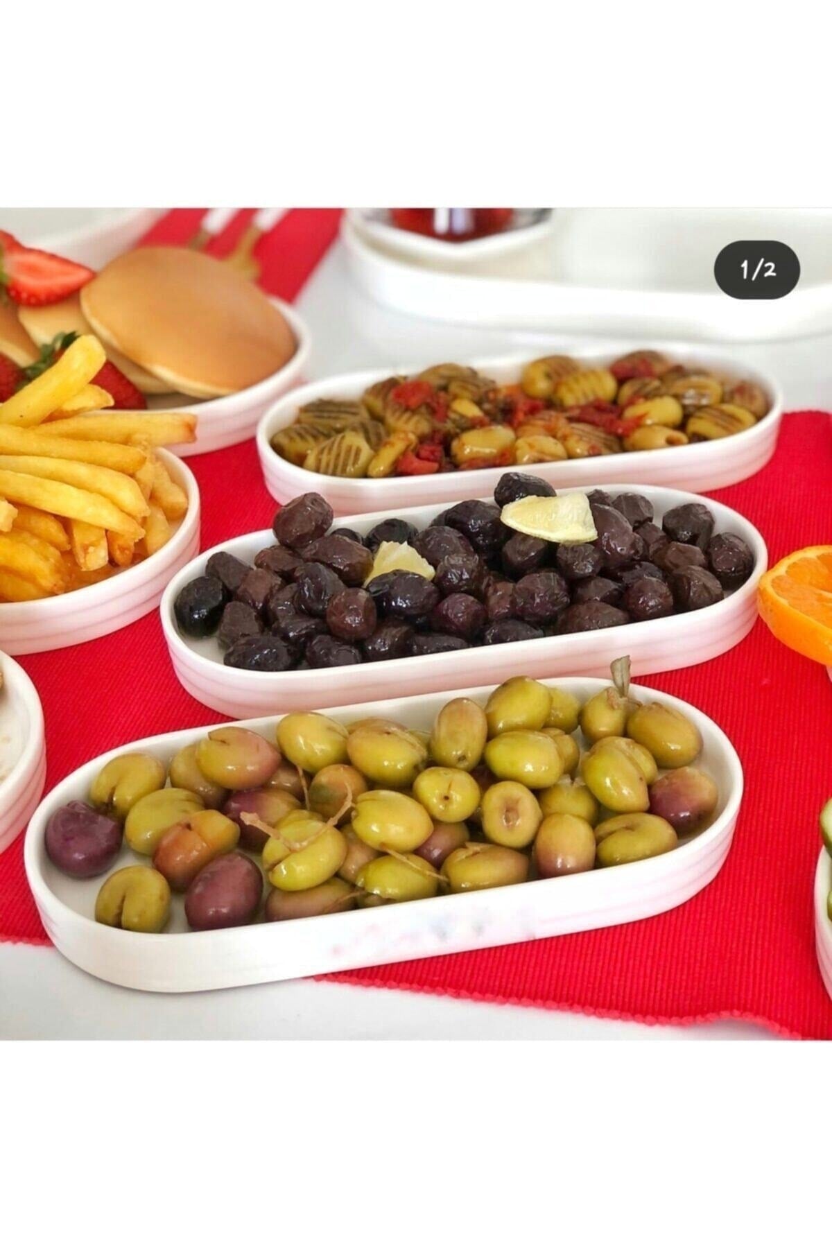 3 Pieces Ceramic Oval Breakfast Plate Middle Of The Table Appetizer Plate, Presentation Holder 20*9 Cm