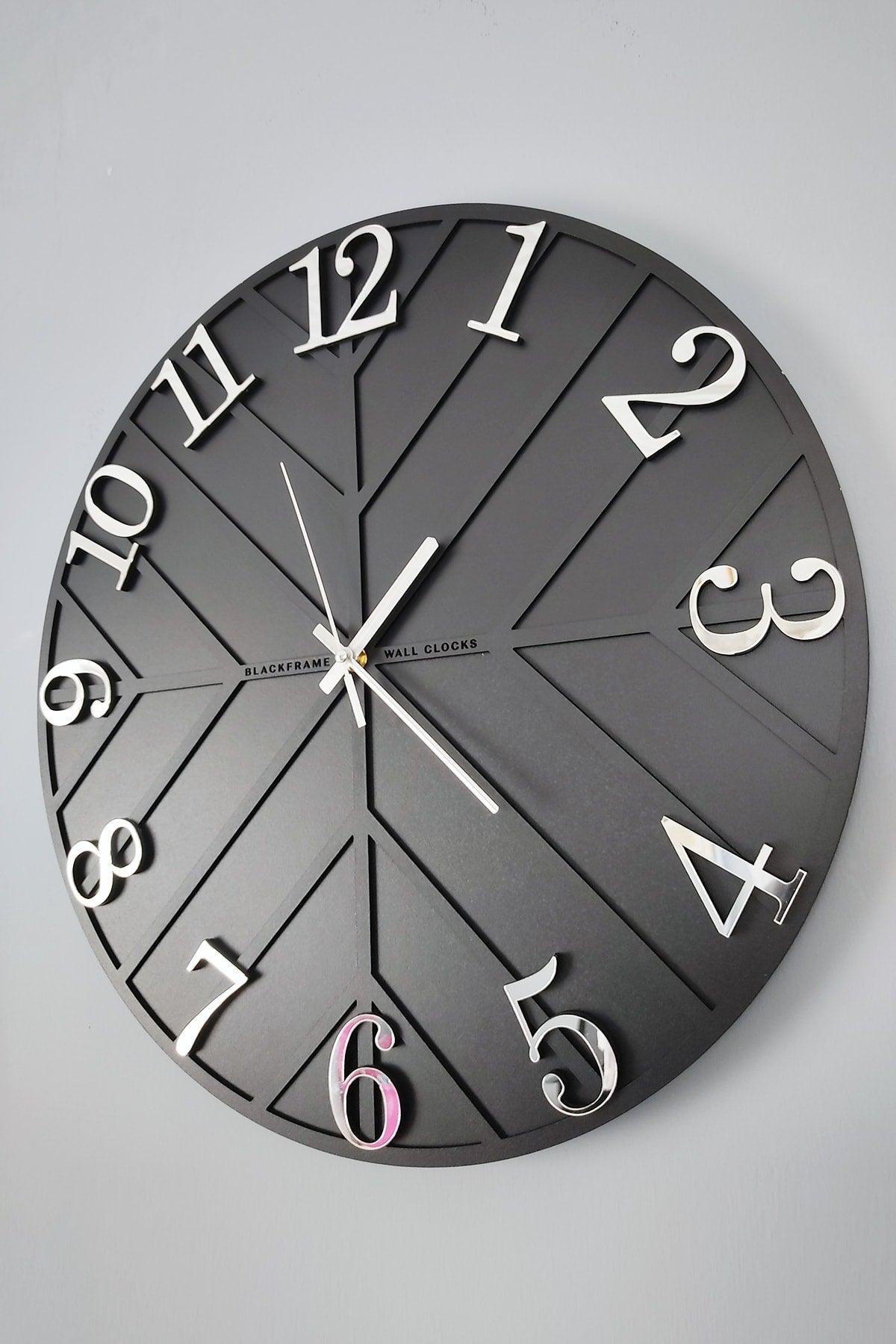 - Diagonal Lines - Black & Silver - 50cm Wall Clock - Swordslife