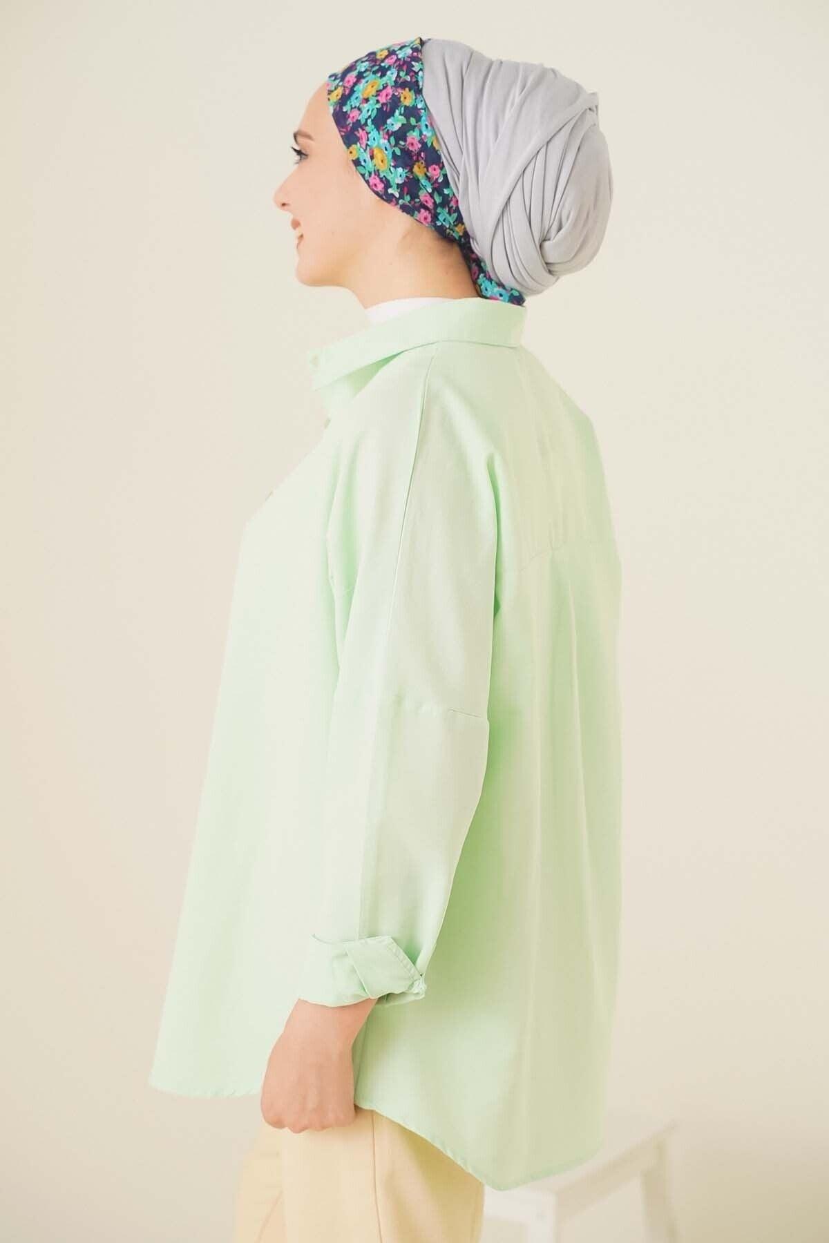 103901 Oversize Basic Hijab Shirt - E.green - Swordslife