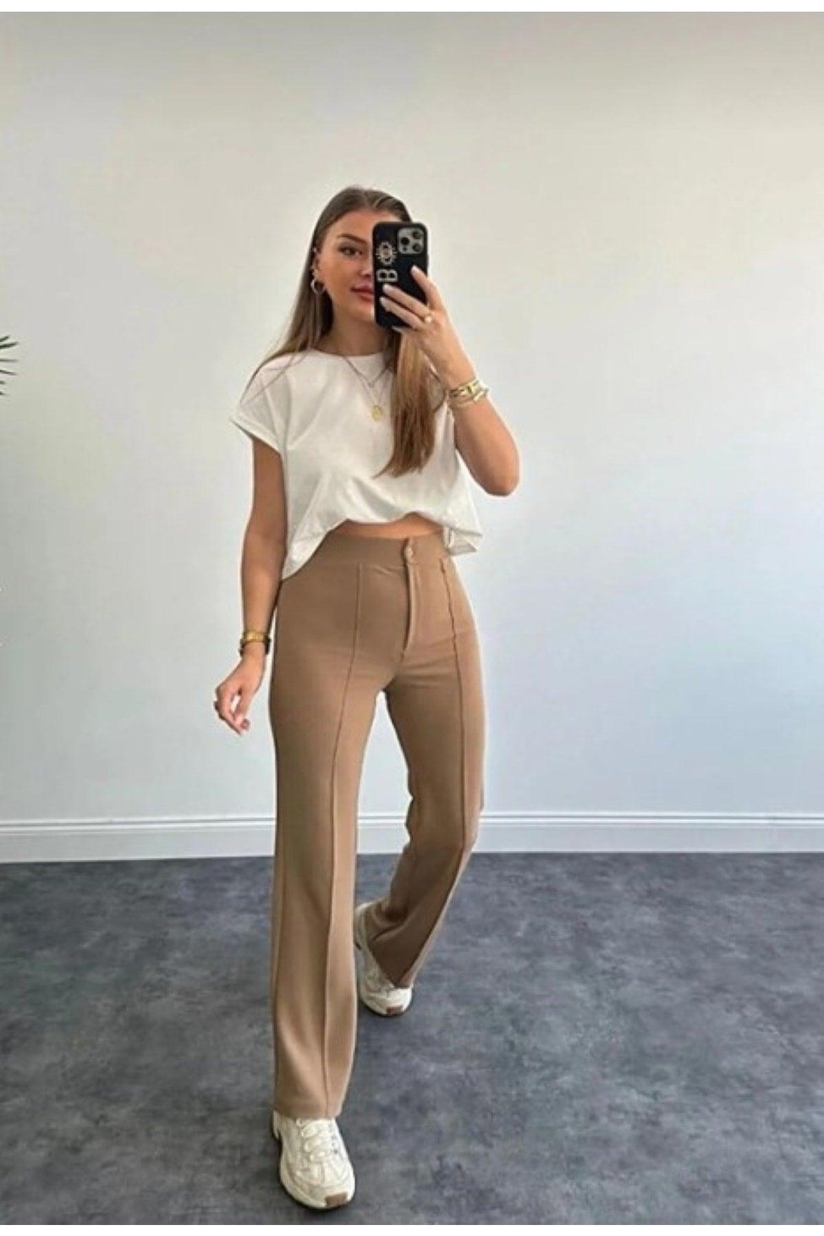 Women's Crepe Fabric Lycra Front Grassed Spanish Leg Palazzo Trousers - Swordslife