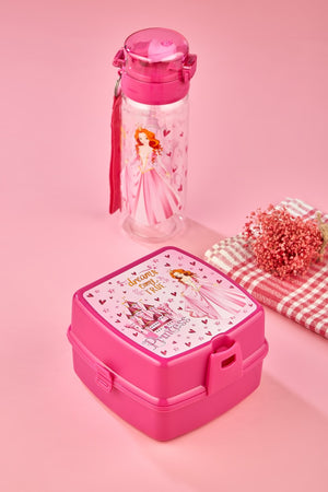 2 Layer Lunch Box With 4 Compartments With Self Spoon And Flask Princess With 500 Cc Pipette