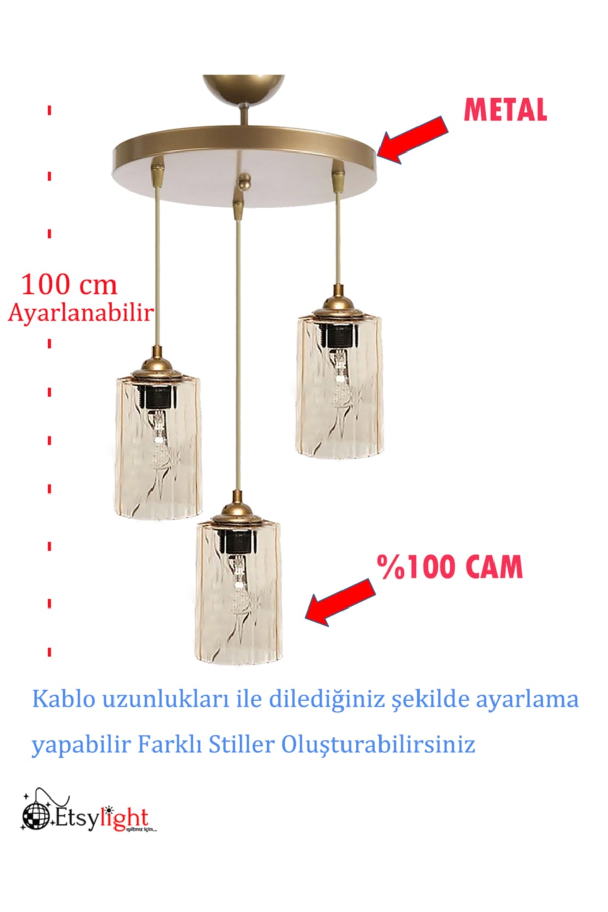 Dora Golden 3 Living Room Pendant Lamp Glass Chandelier