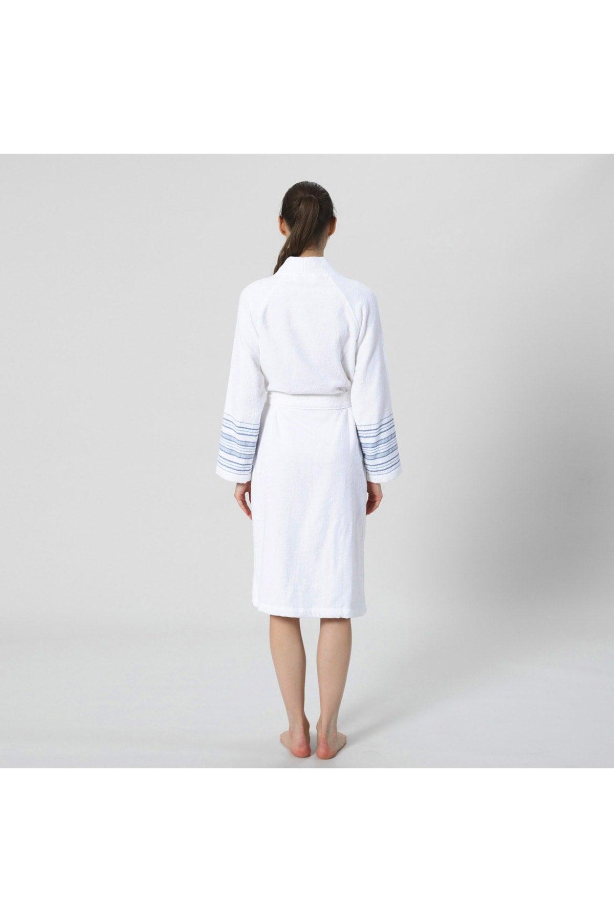 Deep Unisex Bathrobe White/Marine Blue - Swordslife