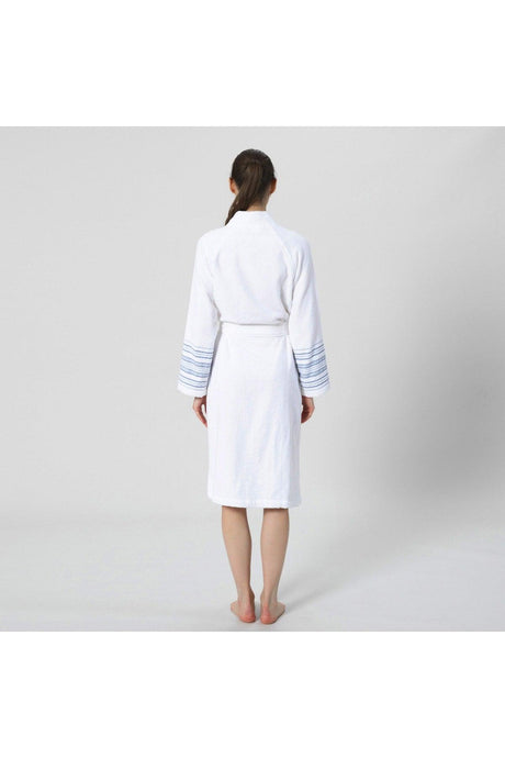 Deep Unisex Bathrobe White/Marine Blue - Swordslife