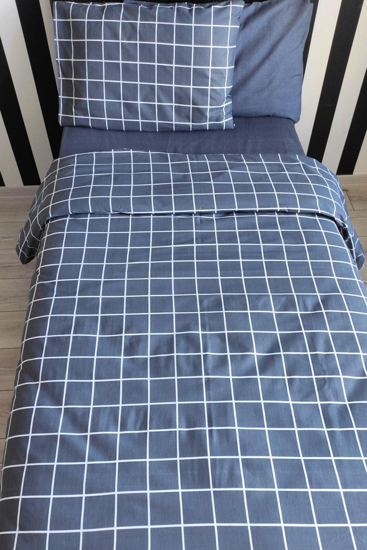 Checkered Anthracite Young 4-Piece Elastic Bed Sheet Single (100X200 CM) Duvet Cover Set - Swordslife