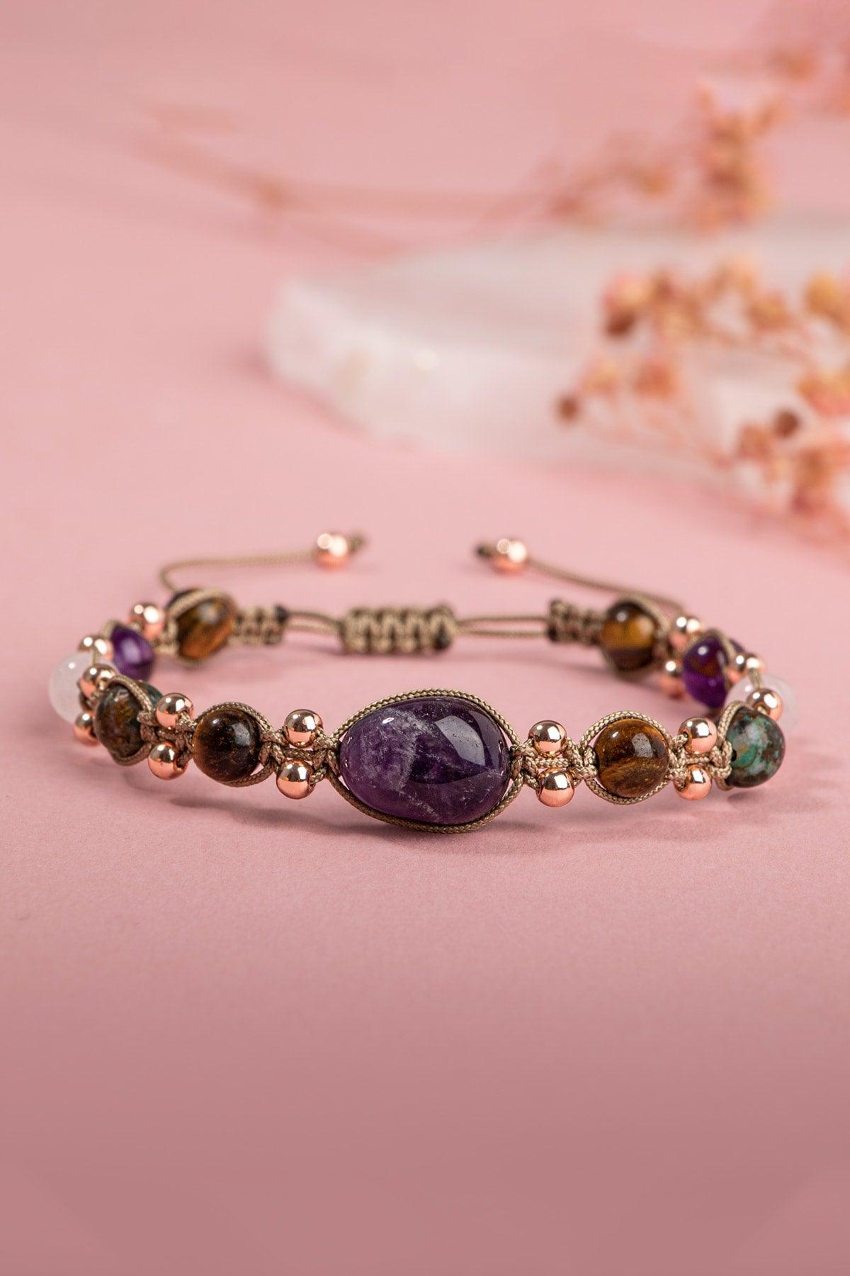 Certified Reboot Bracelet Amethyst Tiger Eye Chrysocolla Natural Stone Handcrafted - Swordslife