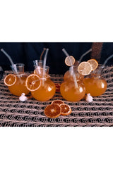 6 Pieces Carafe Chubby Glass, 6 Pieces Glass Curved Straws