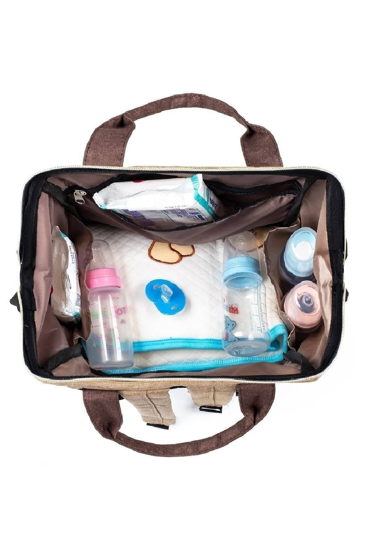 Black Smoked Striped Mother Baby Care Backpack With Baby Bottle Thermos Liquid Proof Stroller With Hanger Apparatus