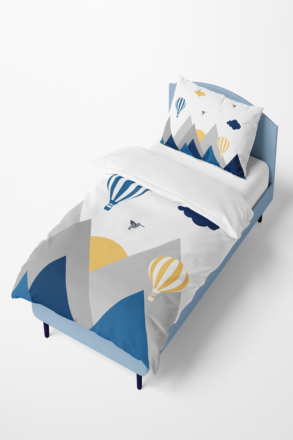 Blue Bird Valley Mountain Patterned Duvet Cover Set