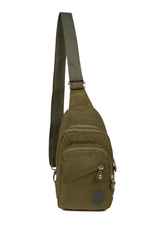 Unisex Crinkle Waterproof Fabric Shoulder Bag Body Bag Khaki (28X18Cm)