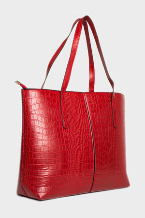 Women'S Crocodile Pattern 2-Sleeve Zippered Large Size Bag Shoulder Bag, Clutch Bag, Laptop Bag