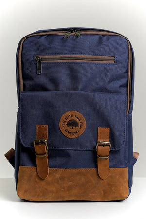 Unisex Navy 100% Genuine Leather Detailed Waterproof 15.6 Inch Multi-Compartment Backpack With Laptop Compartment