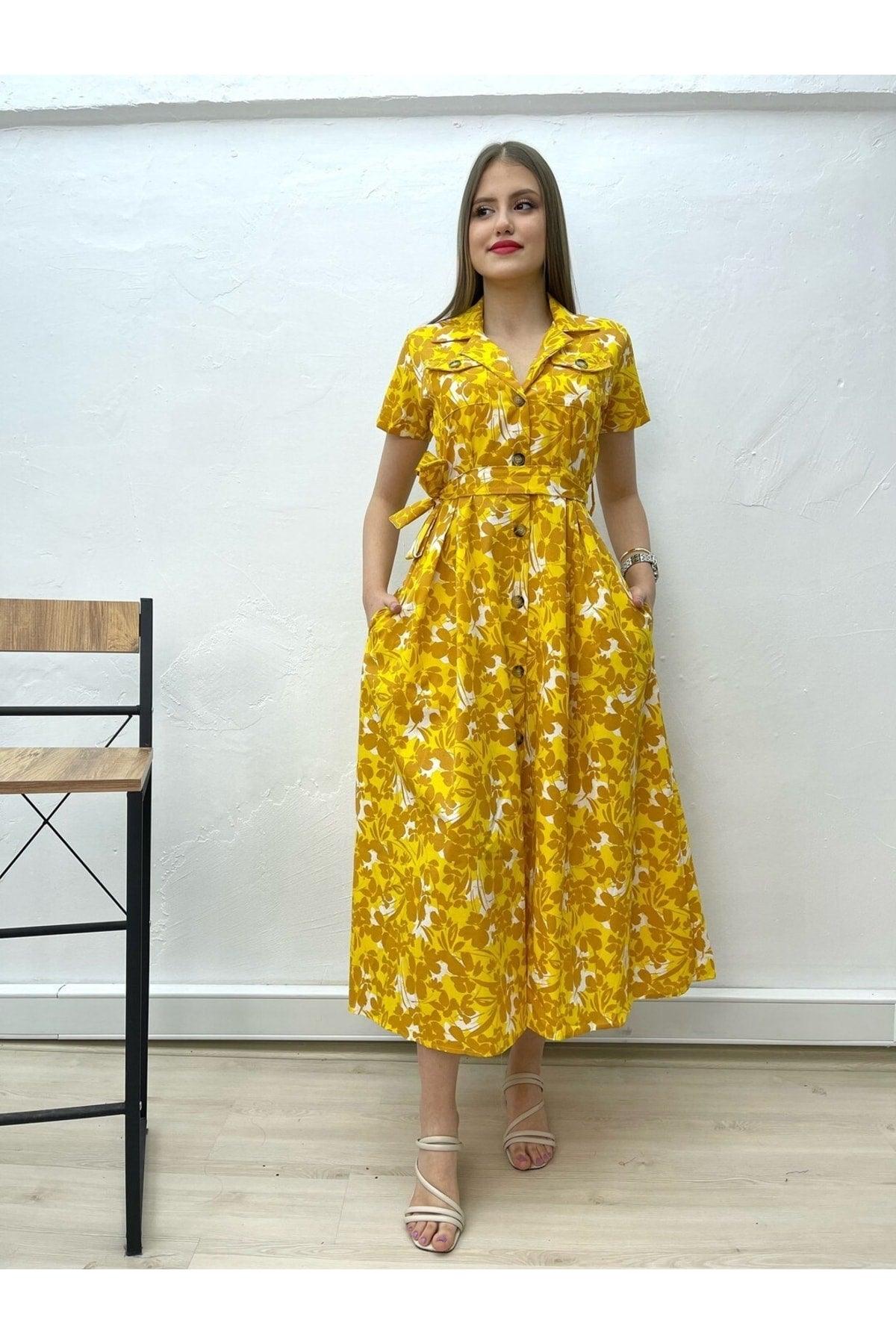 Yellow Floral Poplin Dress - Swordslife