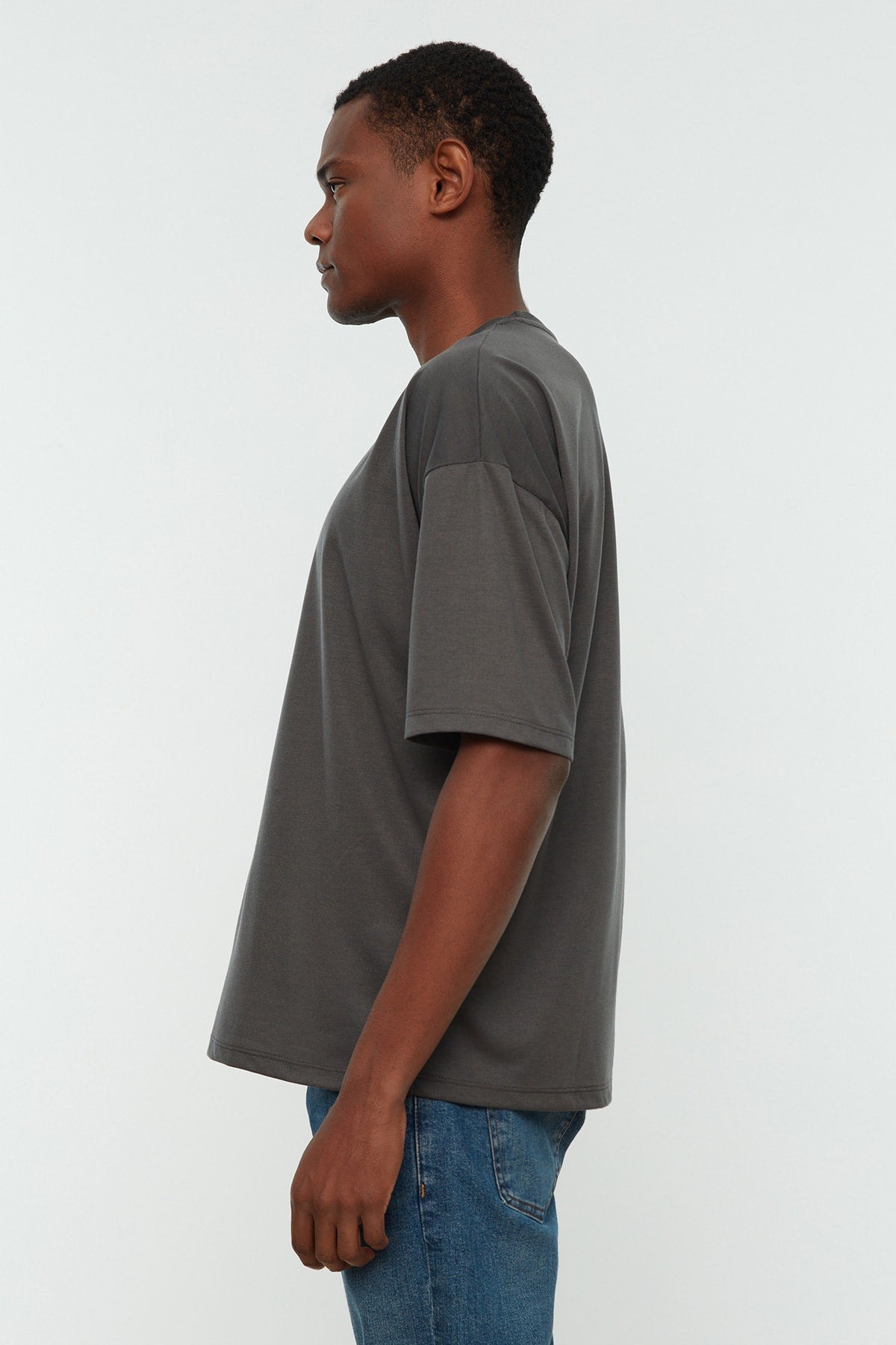 Anthracite Men'S Basic Crew Neck Oversize Short Sleeve T-Shirt Tmnss22Ts0300