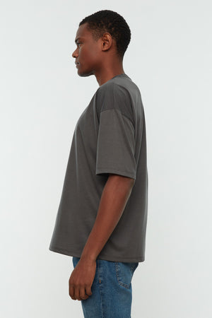 Anthracite Men'S Basic Crew Neck Oversize Short Sleeve T-Shirt Tmnss22Ts0300