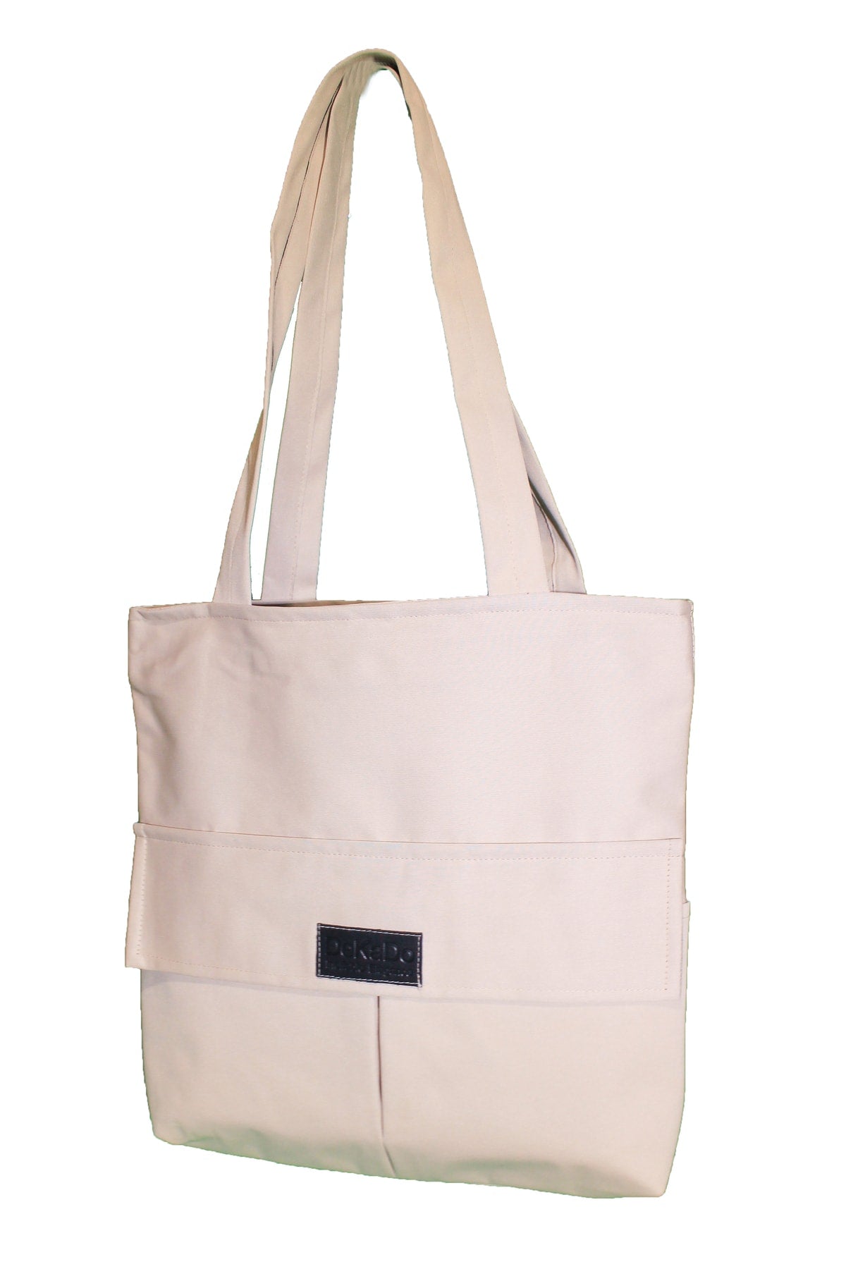 Women'S Beige Bag Zippered Hand And Shoulder Bag Canvas Fabric Tote Bag