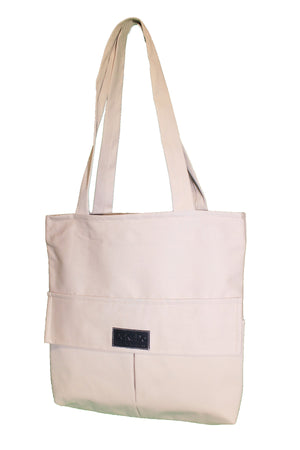 Women'S Beige Bag Zippered Hand And Shoulder Bag Canvas Fabric Tote Bag