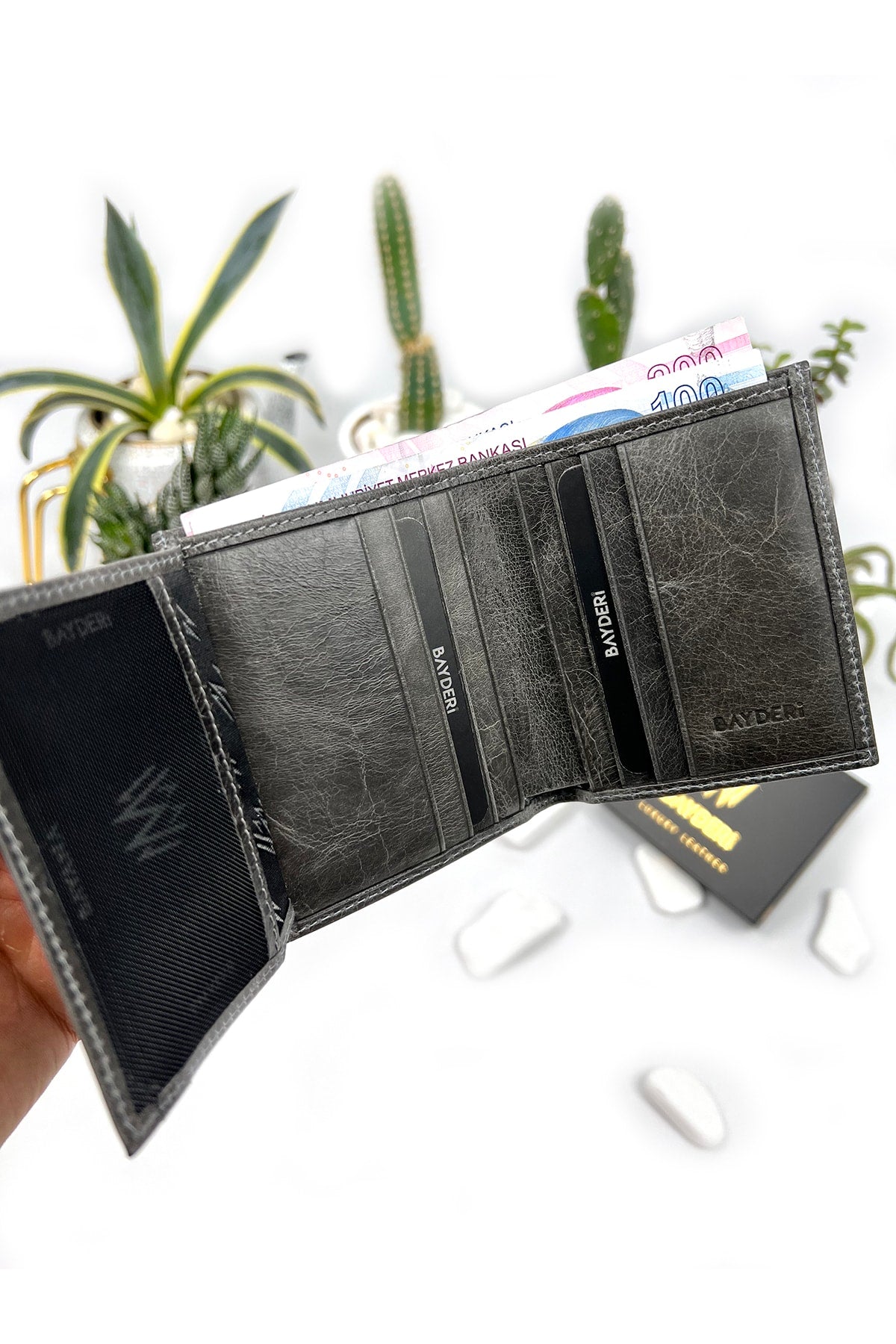 Genuine Leather Tumbled Gray Gentle Handy Men'S Wallet