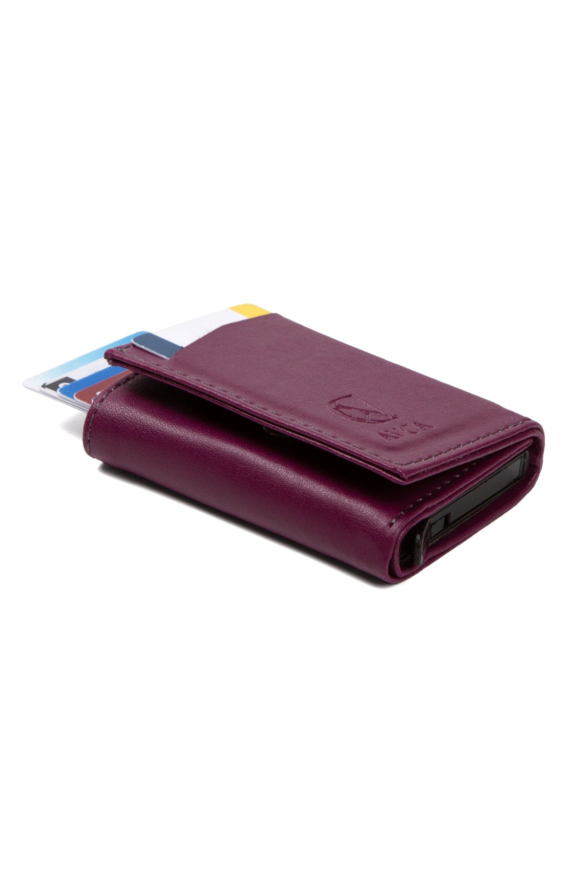 Men'S Vegan Leather Black Cash Money Compartment Sliding Mechanism Wallet Card Holder