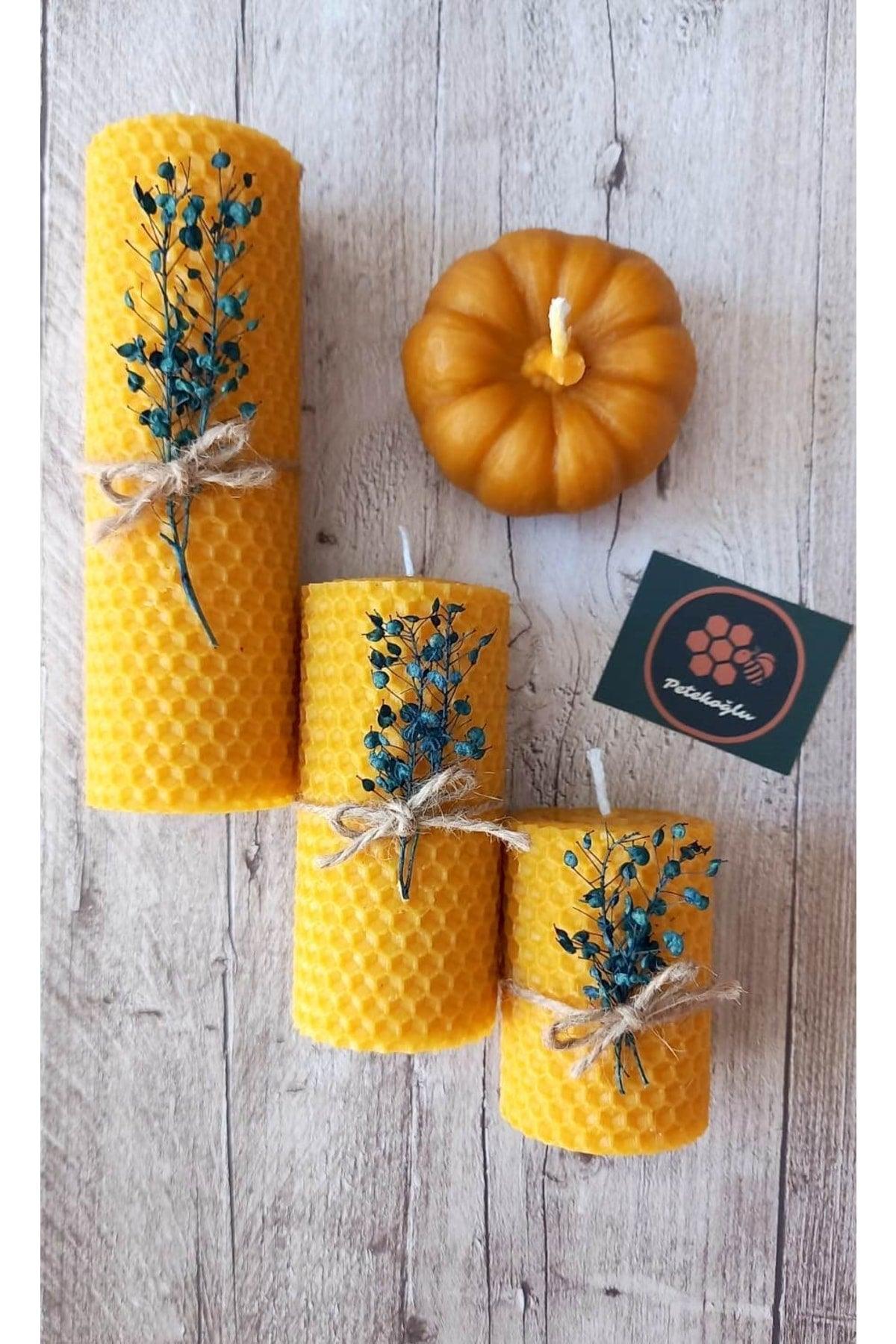 Decorative Natural Honeycomb Wax Candle Pumpkin Flower Set Beeswax Candle Gift - Swordslife