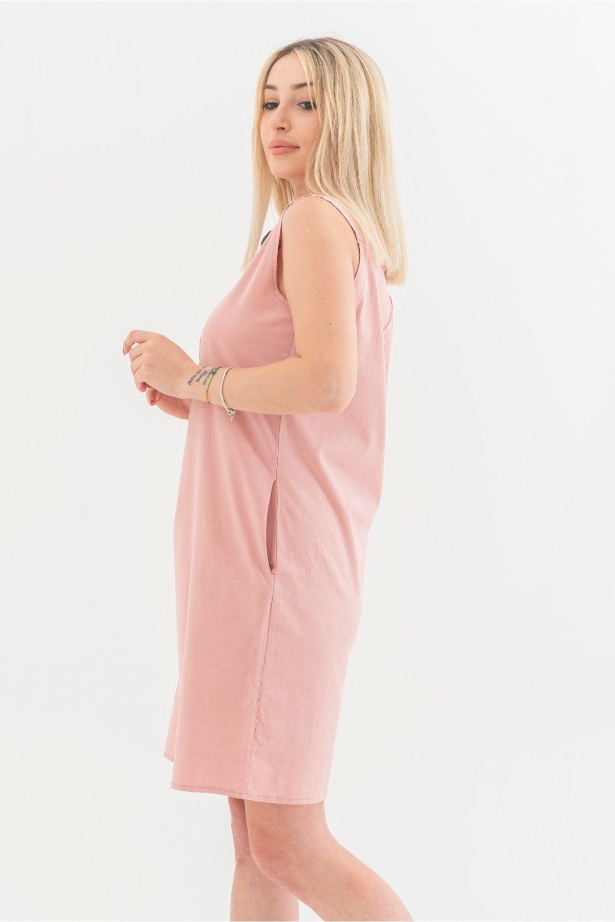 Washed Cotton Lycra Dress with Pockets - Swordslife