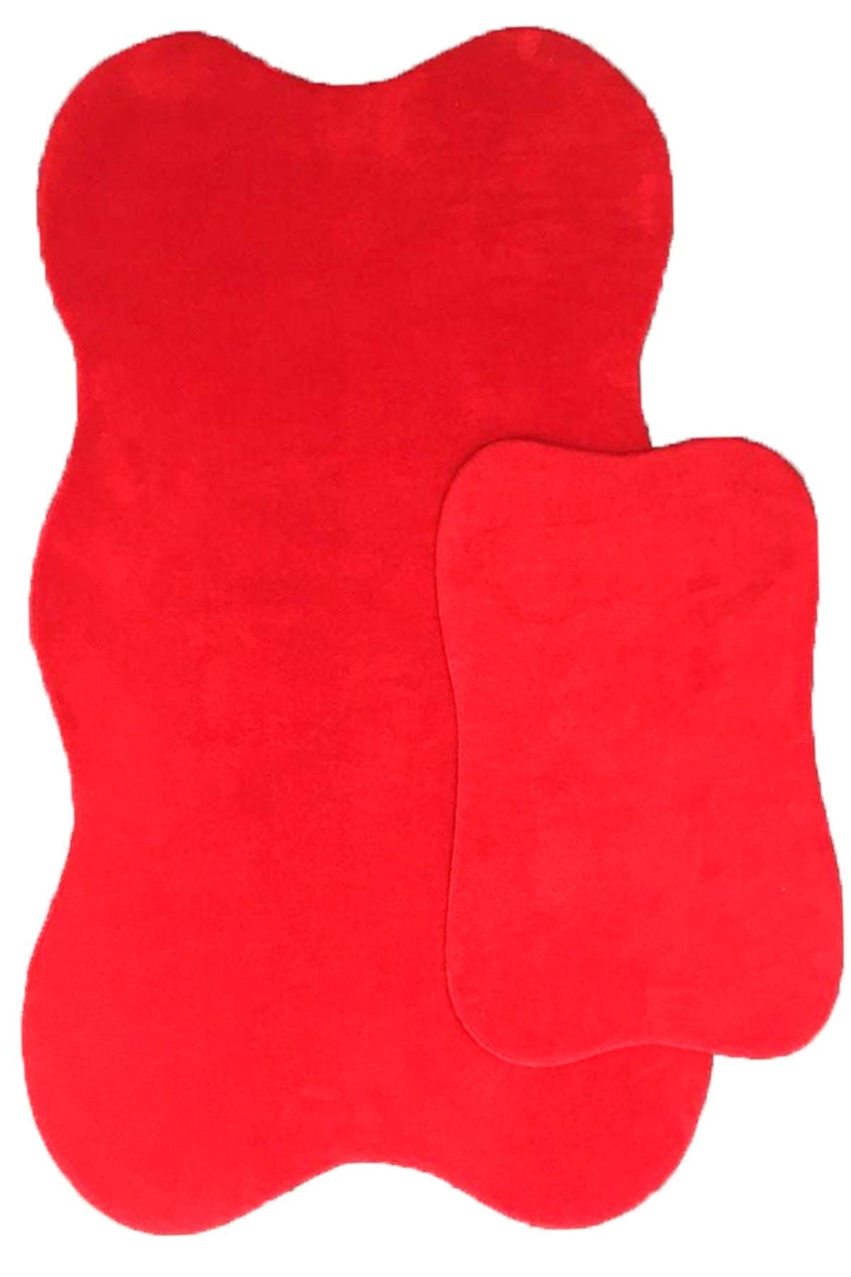 Anatolia 2 Pieces Red 80x140 50x70 Cm Large Size Bath Mat Set Non-Slip Toilet Seat Set - Swordslife