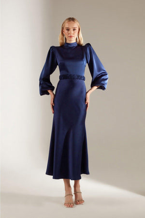 Judge Collar Sax Balloon Sleeve Evening Dress - Swordslife