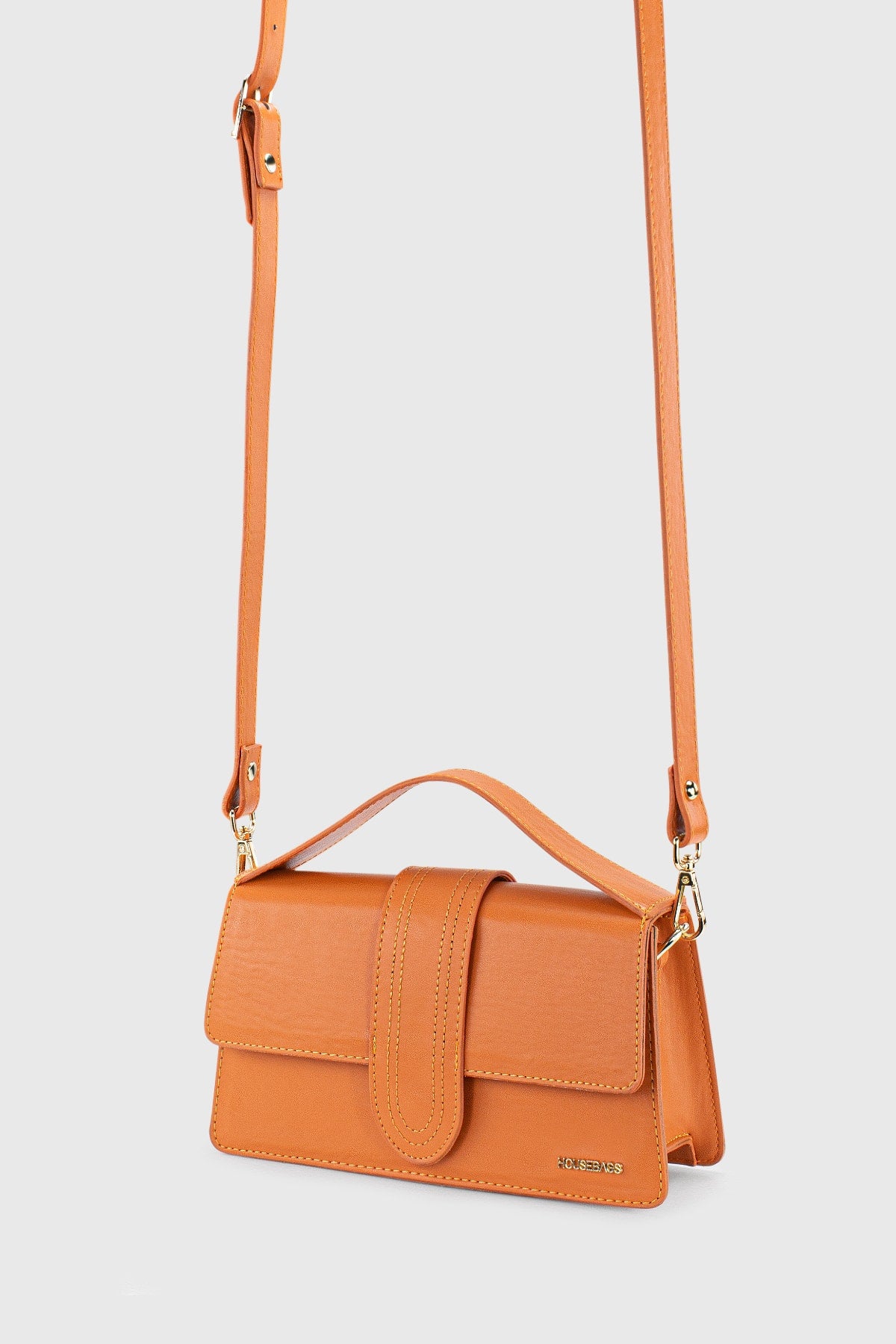 Women'S Orange Leather Look Adjustable Crossbody Bag 229