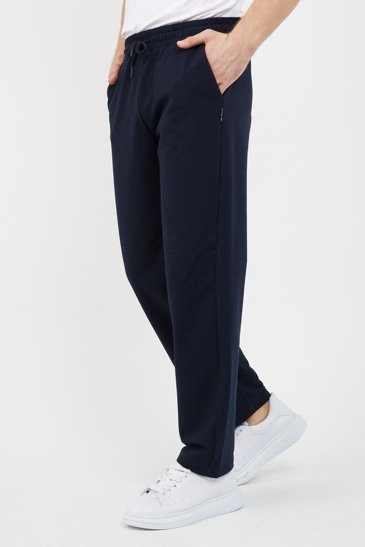 Men's Metallic Navy Blue Straight Leg Relaxed Cut Sweatpants