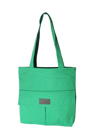 Women'S Green Bag Zippered Hand And Shoulder Bag Canvas Fabric Tote Bag