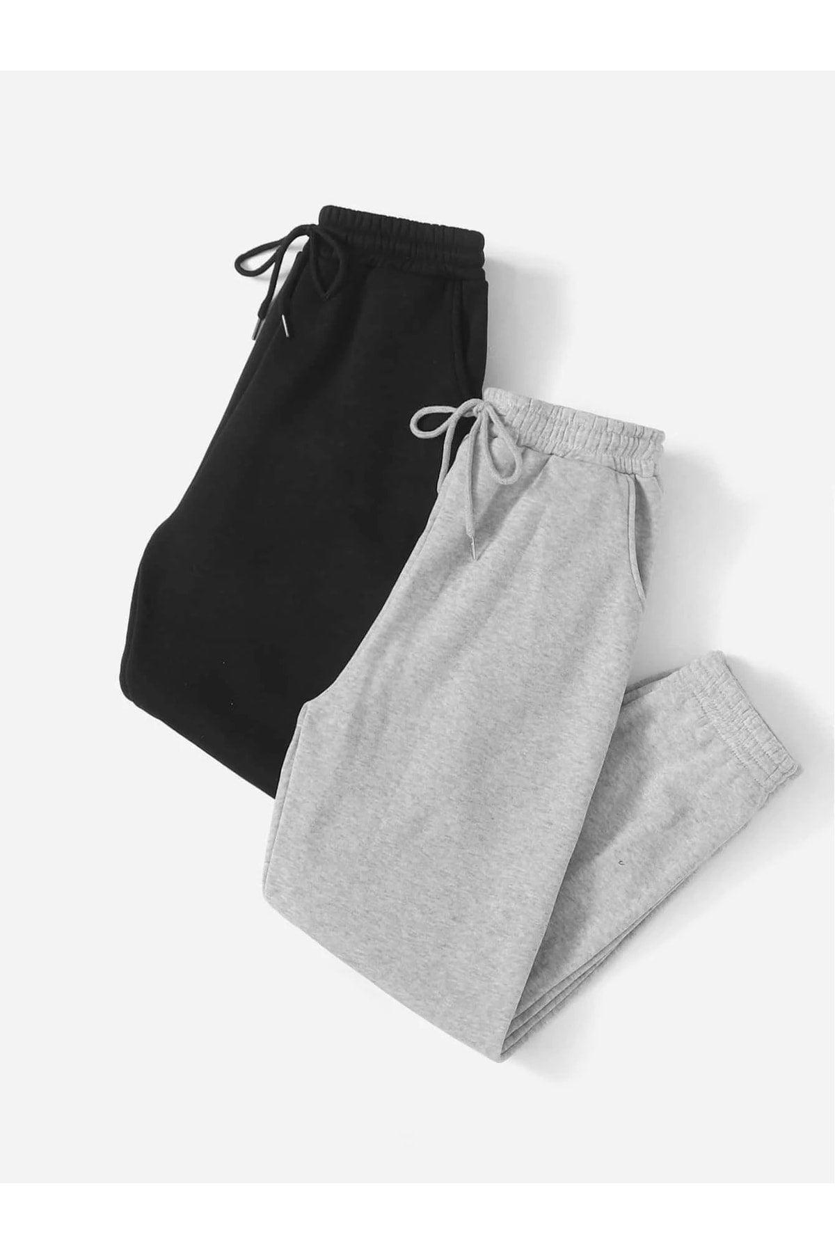 2-pack Jogger Sweatpants - Black And Grey, Elastic Legs, High Waist, Summer - Swordslife